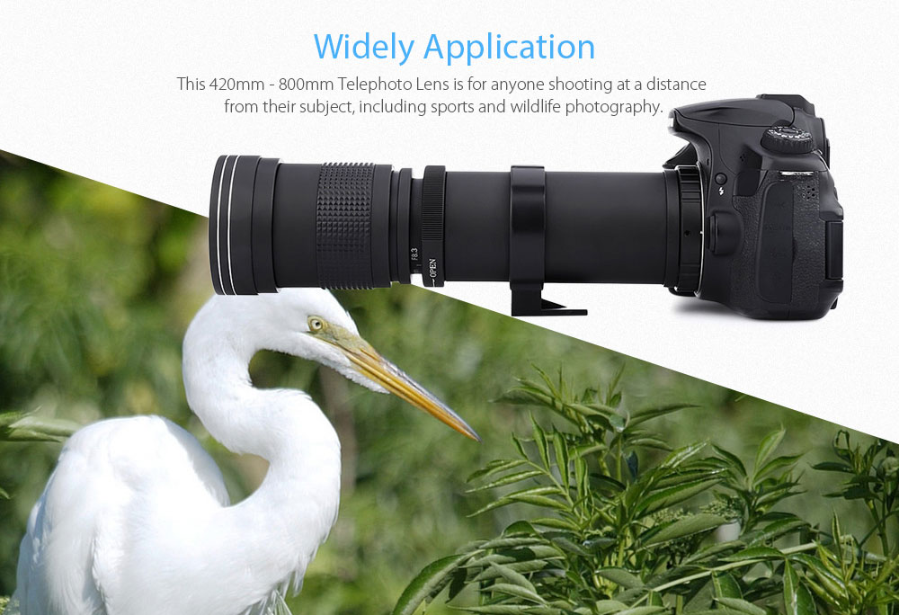 420 - 800mm Super Telephoto Manual Lens with Adapter for Canon / EOS / EF Camera