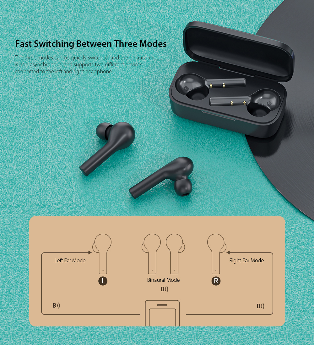 QCY T5 Bluetooth 5.0 Binaural In-ear Earphones Wireless Charging Earbuds with Mic and Charging Dock