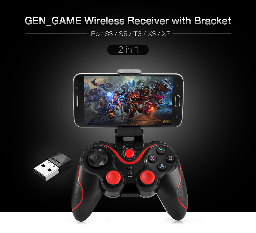 GEN_GAME Gamepad Bluetooth Game Controller Support Wireless Receiver with Adjustable Bracket Clip Set for T3 / S3 / S5