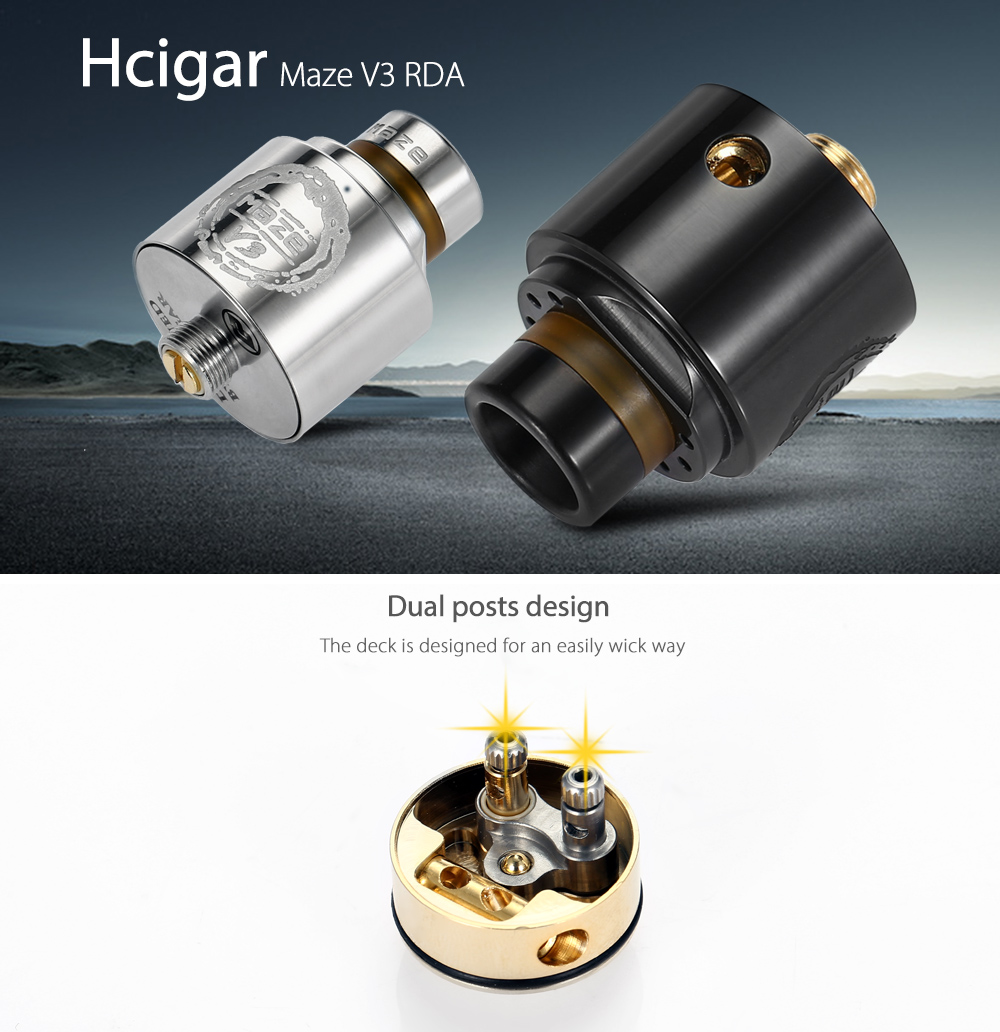 Original Hcigar Maze V3 RDA with Bottom Adjustable Airflow / Dual Posts for E Cigarette